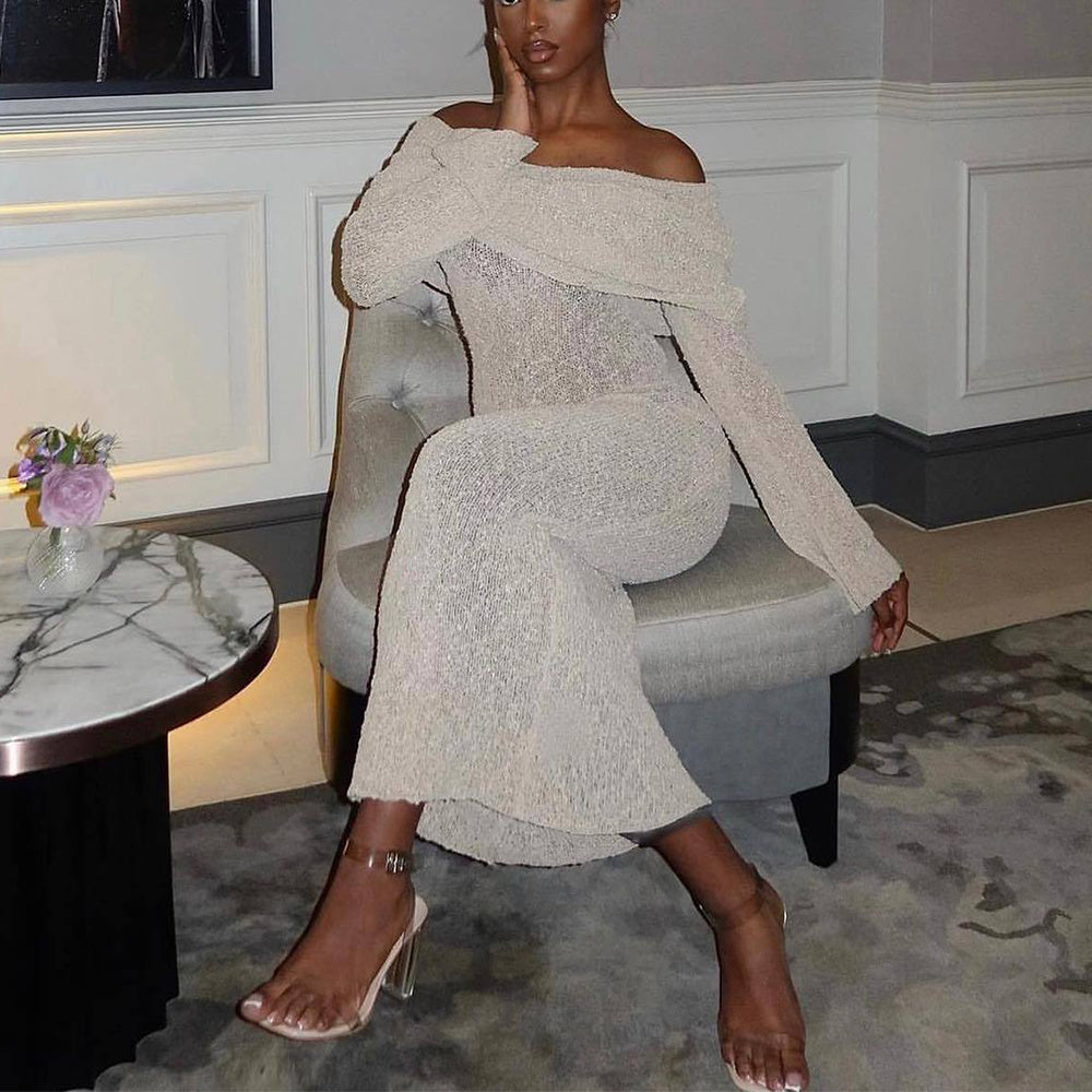 Women's Off Shoulder Glitter Knit Long Dress, Women's Sheer Party Dress