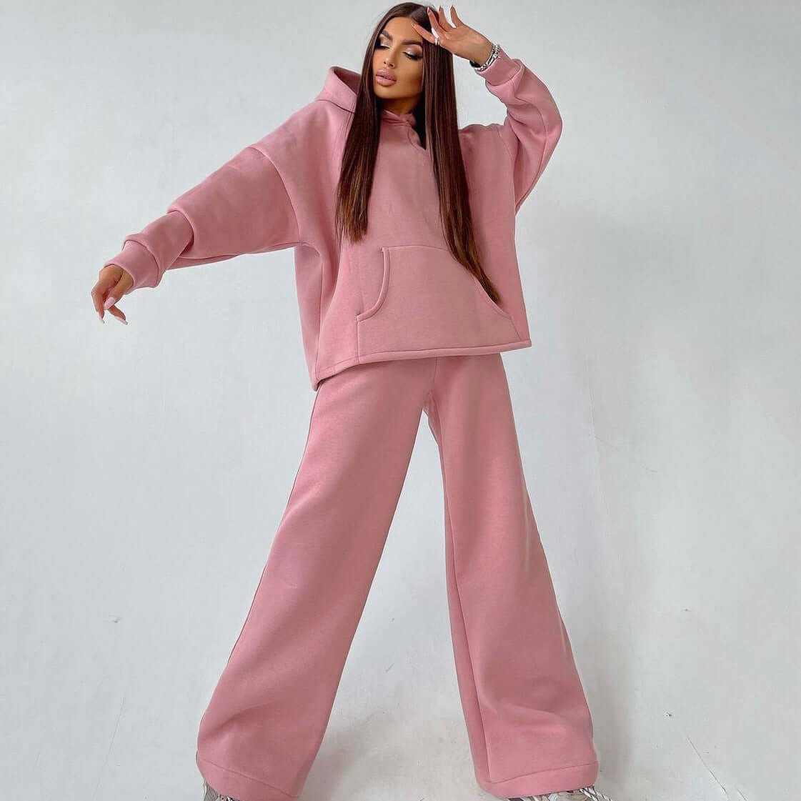 Women's Hoodie Sweatshirt and Wide-Leg Pants Set & hooded tracksuit set