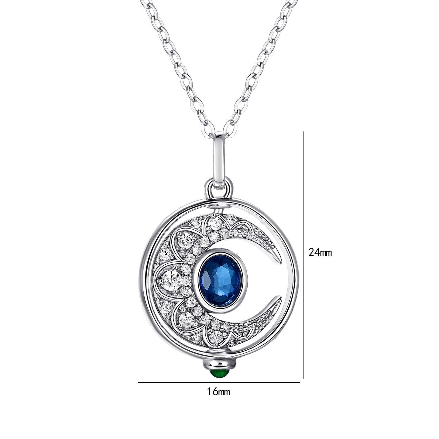 S925 sterling silver necklace & natural sapphire moon spinner necklace