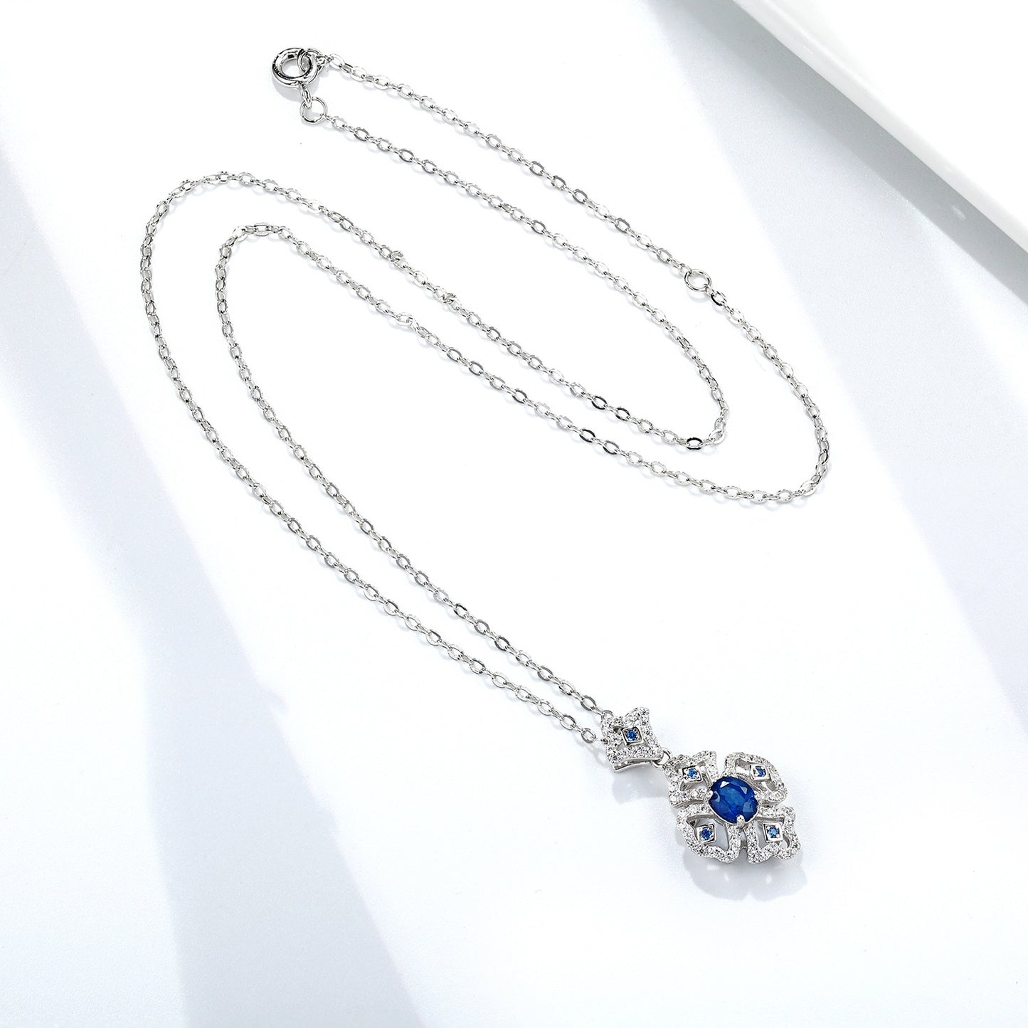 S925 Sterling Silver Vintage Natural Sapphire Necklace