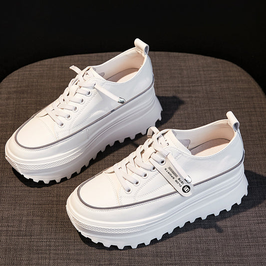 Inner Heightened Leather Casual Shoes With Round Toe
