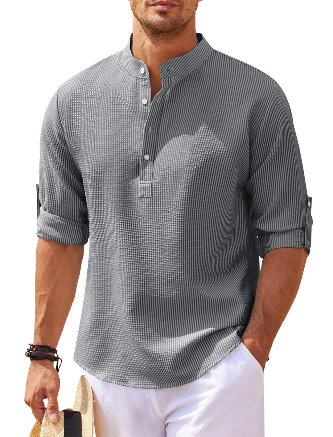 Men’s Beach Henley Shirt, Men’s Summer Casual Shirt