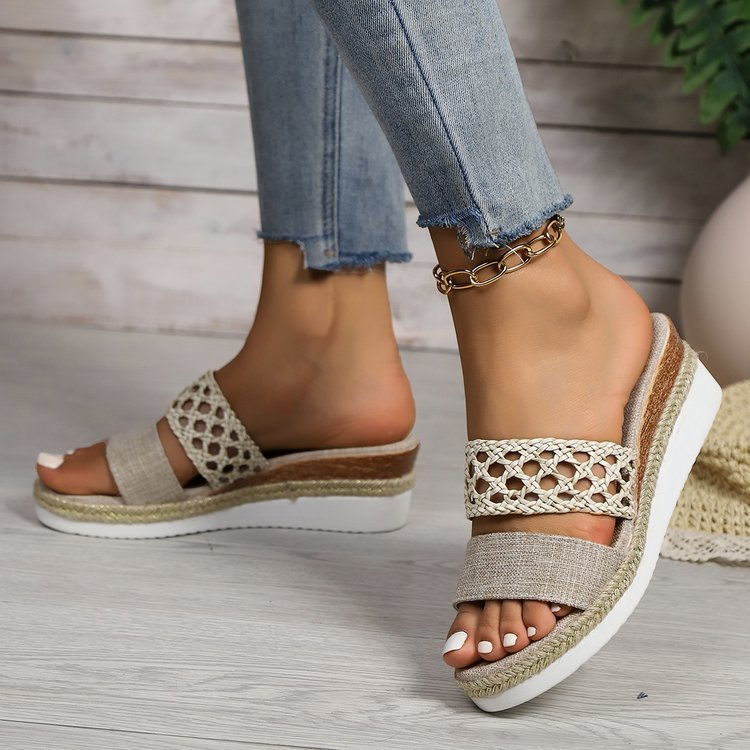 Plus Size Rope Bottom Platform Peep Toe Sandals For Women kocsend.com