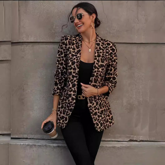 Women's Leopard Print Suit Coat Top