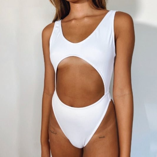 New European And American Sexy Swimwear Solid Color Stitching One-piece Swimsuit