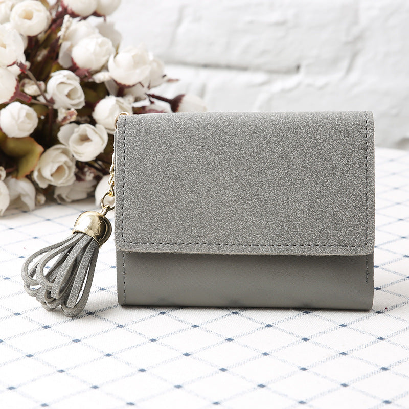 Ladies tassel color matching simple multi-function buckle small wallet