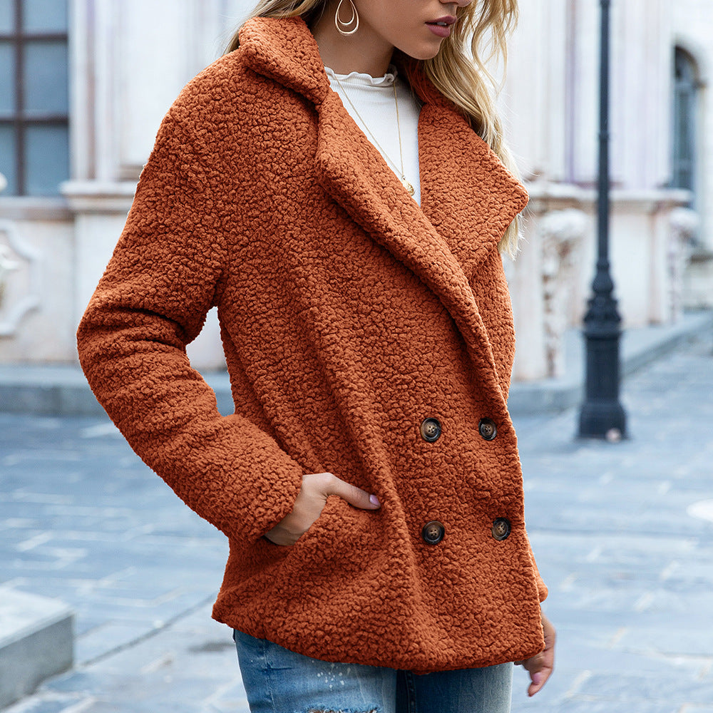 Loose Lapel Fluffy Coat Winter Button Jacket Cardigan Outwear For Women Clothing kocsend.com