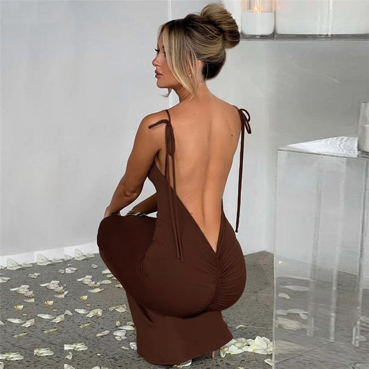 women's sexy strappy sweetheart neckline backless sleeveless slip maxi dress