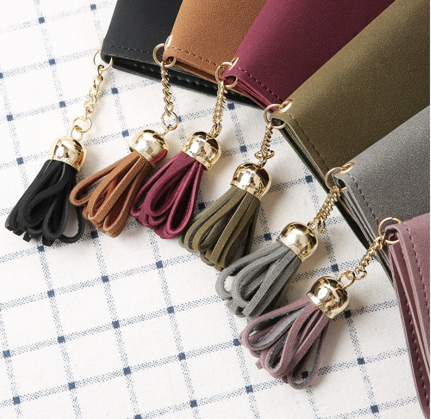 Ladies tassel color matching simple multi-function buckle small wallet