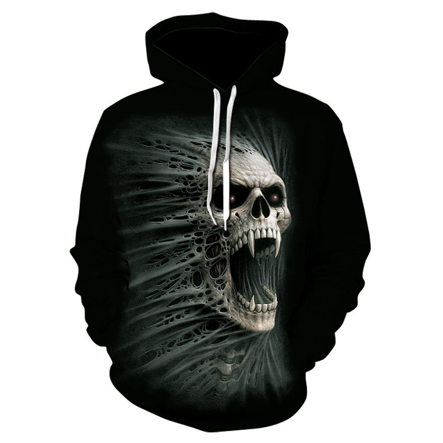 3D Digital Print Skull Jacket With Hood