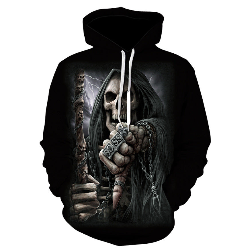 3D Digital Print Skull Jacket With Hood