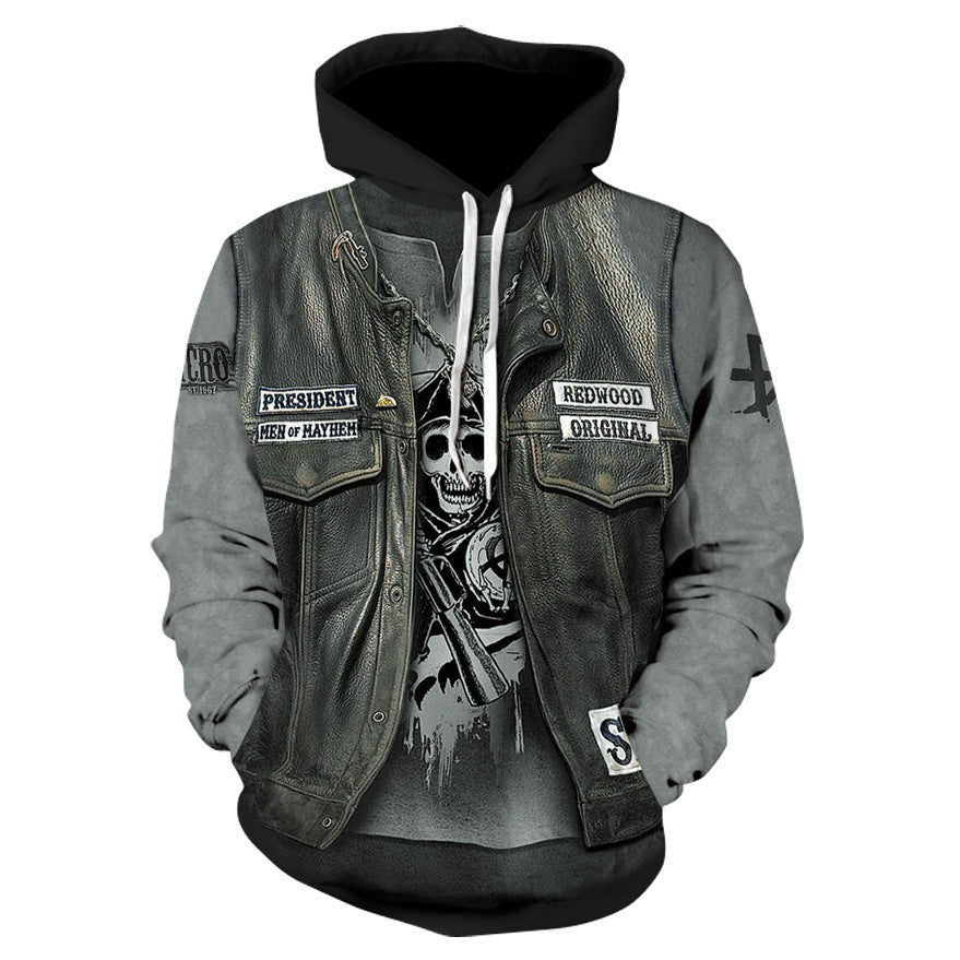 3D Digital Print Skull Jacket With Hood