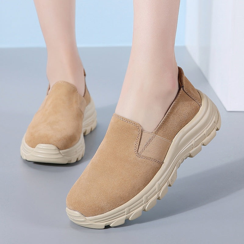 Women's Sports Casual Shoes Women's Suede Shoes Thick Soled Shoes