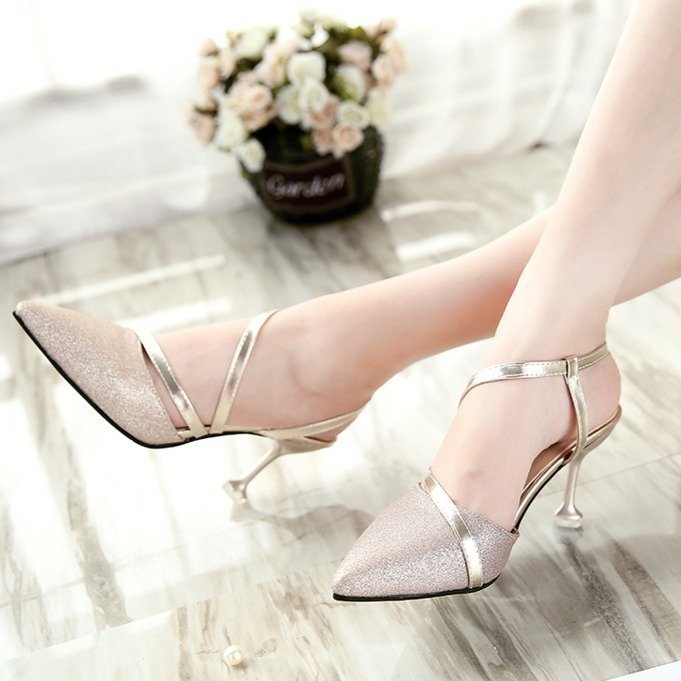 New Mid-Heel Sandals Summer New Pointed Stiletto Hollow Single Shoes Women Sandals