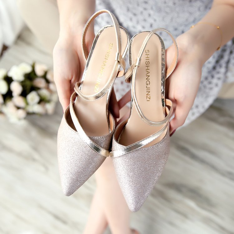 New Mid-Heel Sandals Summer New Pointed Stiletto Hollow Single Shoes Women Sandals