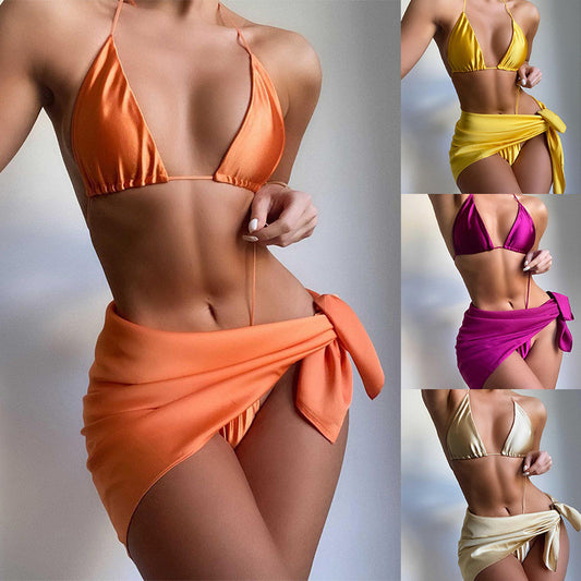 Ladies Split Solid Color Sexy Swimsuit Bikini