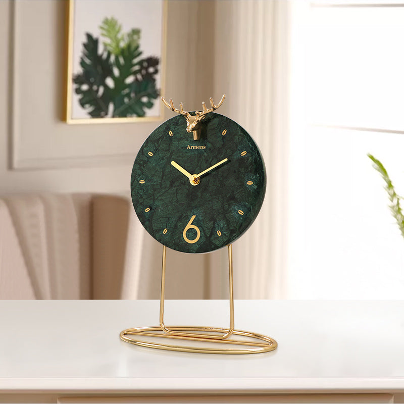 Light Luxury Marble Decoration Clock Home Desktop Clock Ornaments Modern Metal Seat Clock Ornaments Simple Quartz Clocks