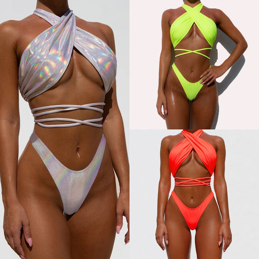 Sexy Strappy Bikini Bright Color Ladies Swimsuit