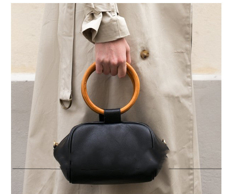 New Fashionable Wooden Ring Hand-Held Make-Up Retro Women'S Bag