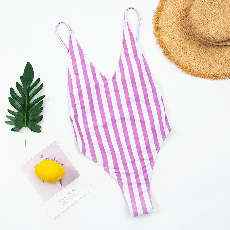 Sexy Ladies One-piece Striped Bikini Swimsuit