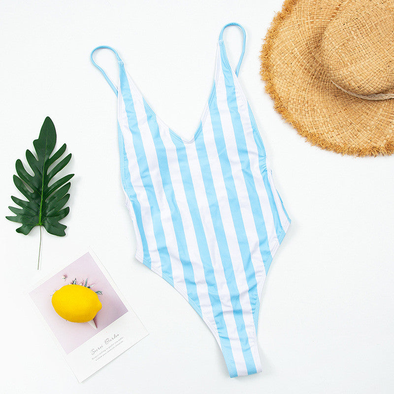 Sexy Ladies One-piece Striped Bikini Swimsuit