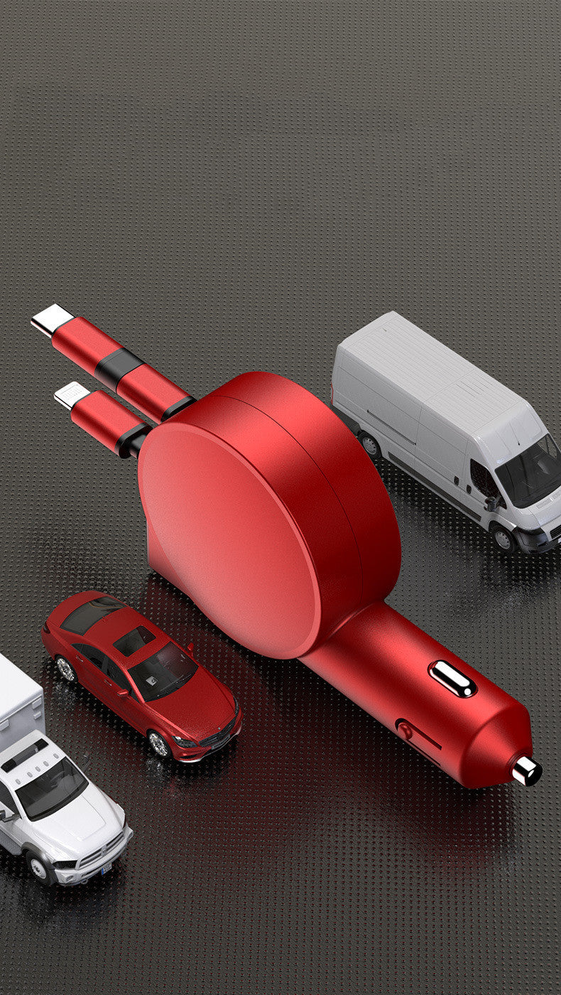 Retractable 60w Fast Charging Car Charger with Two Wires, Car charger