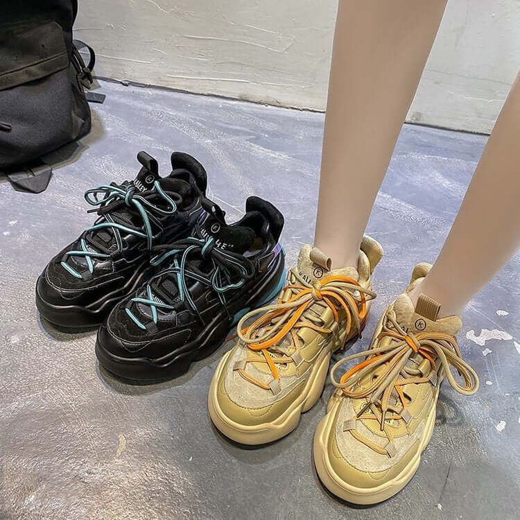 Chunky Sneakers Women Platform Vulcanized Shoes Lace-up Fashion Sports Casual