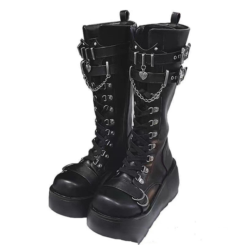 Thick Bottom Boots Fashion Leather Buckle Wedge