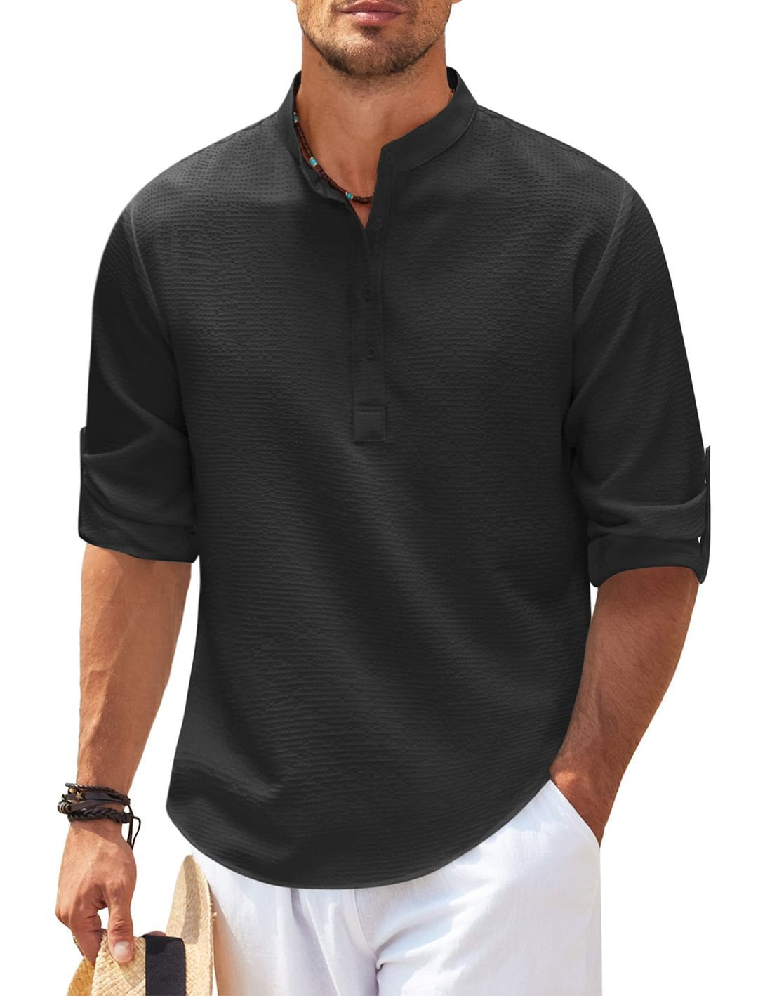 Men’s Beach Henley Shirt, Men’s Summer Casual Shirt