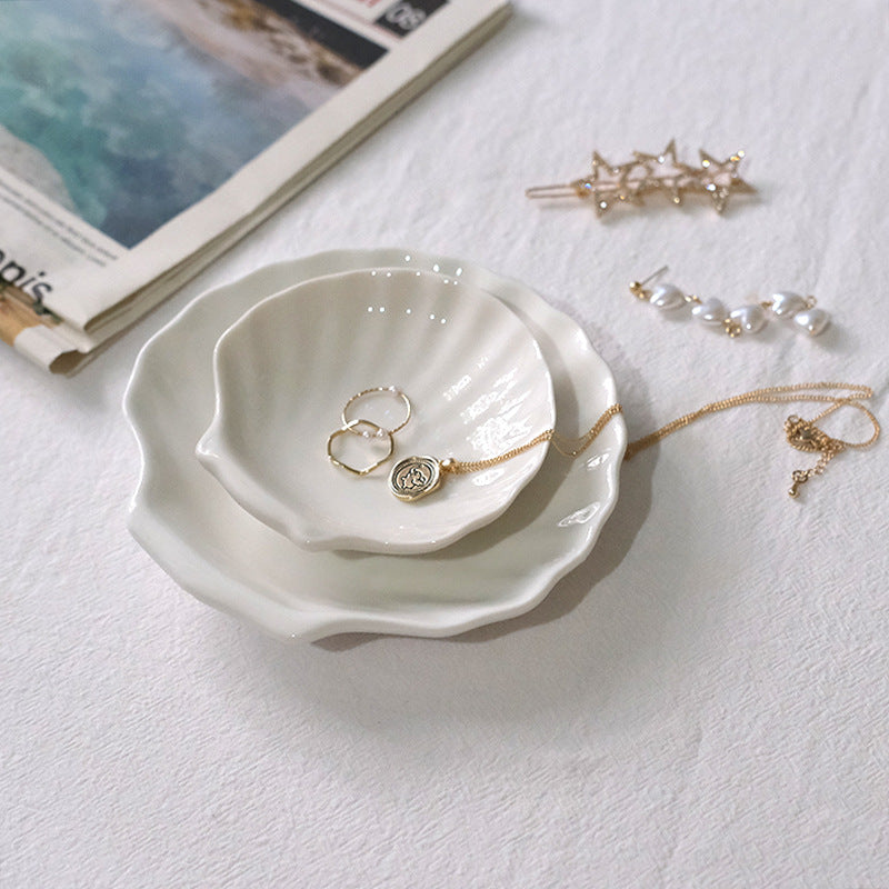 Vintage White Ceramic Shell Dial Sauce Jewelry Storage Tray Tray