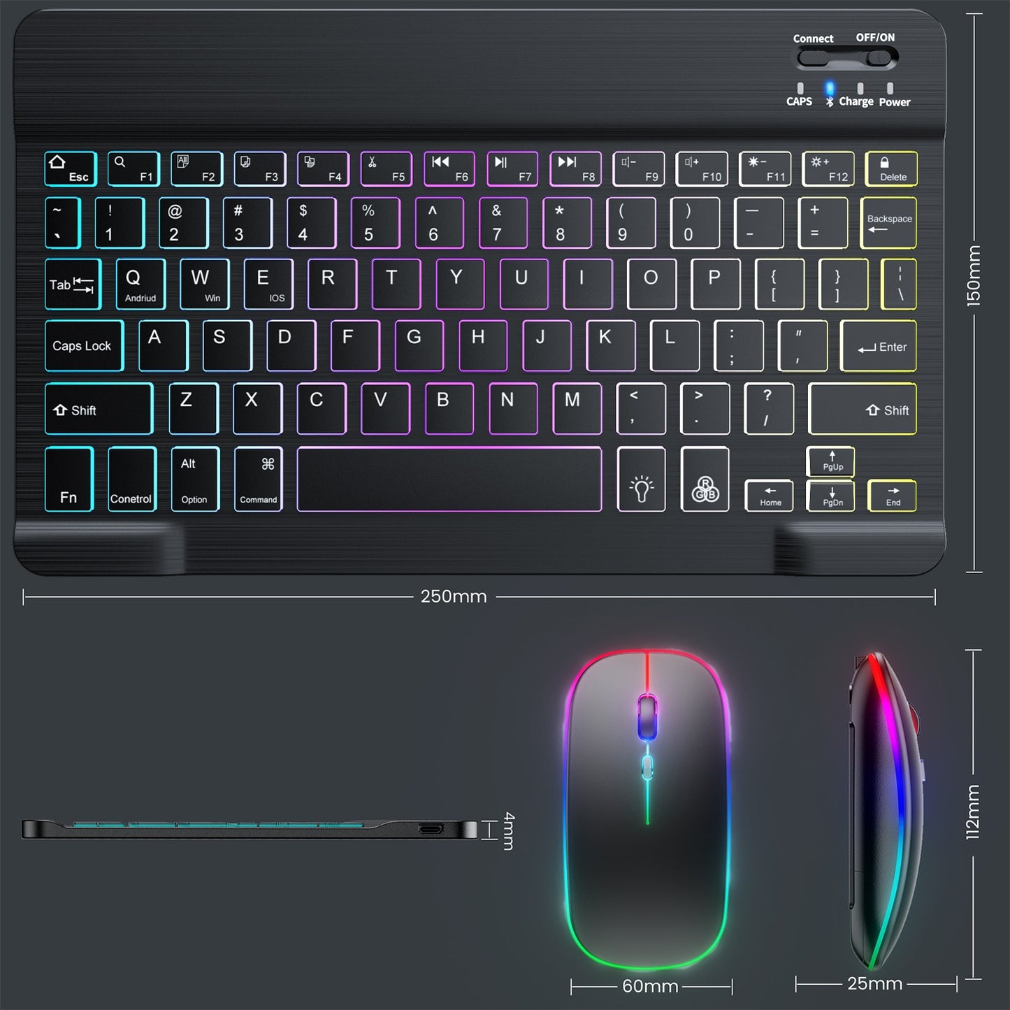 Colorful Luminous Wireless Keyboard And Mouse Set