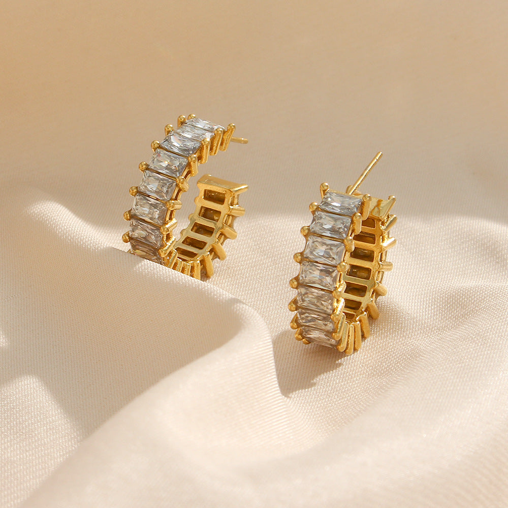 Popular Inlaid Zirconium Earrings Jewelry Special Interest Light Luxury Stainless Steel Ear Ring