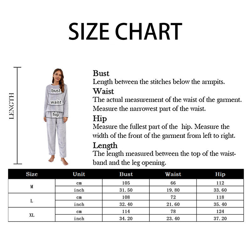 Women's Printed Flannel Homewear Long Sleeve Trousers Suit Soft