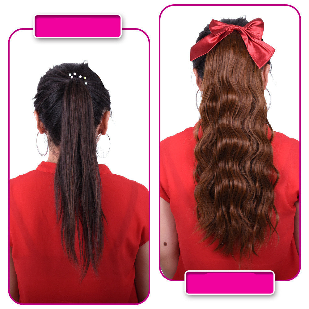 red bow ponytail wig women's long hair ribbon wig ponytail