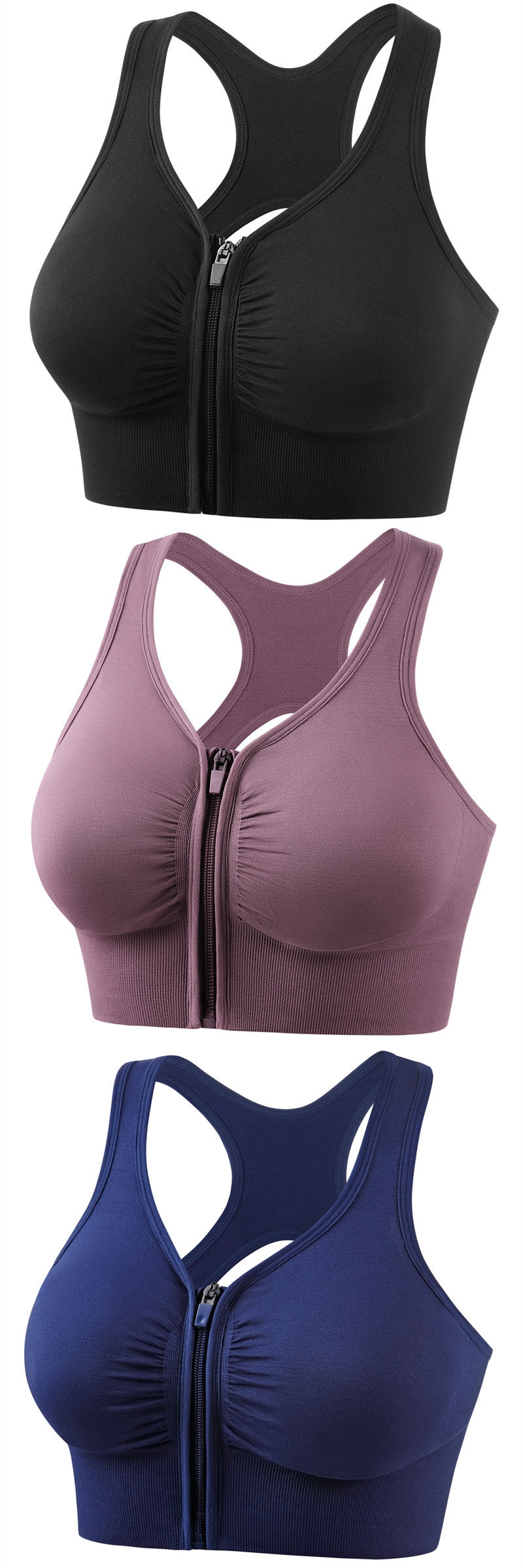 Women’s Front Zip Sports Bra, Women’s Racerback Sports Bra