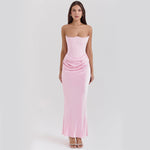 Women’s Strapless Satin Maxi Evening Dress, Women’s Slim Fit Satin Evening Dress, Women’s Satin Corset Strapless Evening Dress, Women’s Draped Waist Satin Maxi Evening Dress, Women’s High Waist Satin Maxi Evening Dress kocsend.com