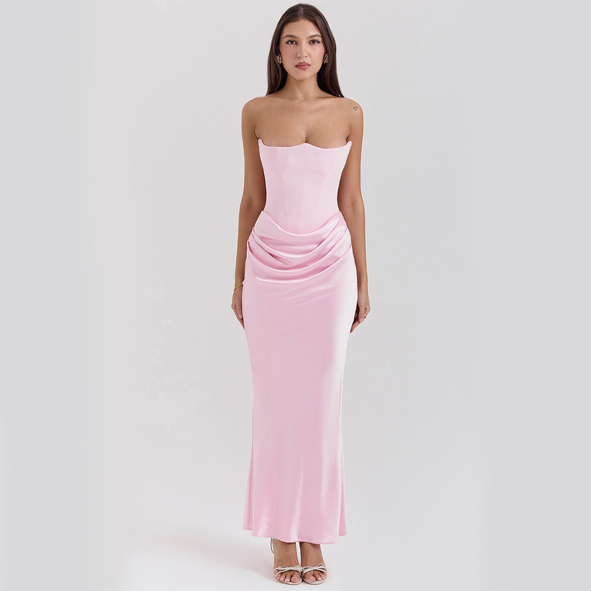 Women’s Strapless Satin Maxi Evening Dress, Women’s Slim Fit Satin Evening Dress, Women’s Satin Corset Strapless Evening Dress, Women’s Draped Waist Satin Maxi Evening Dress, Women’s High Waist Satin Maxi Evening Dress kocsend.com