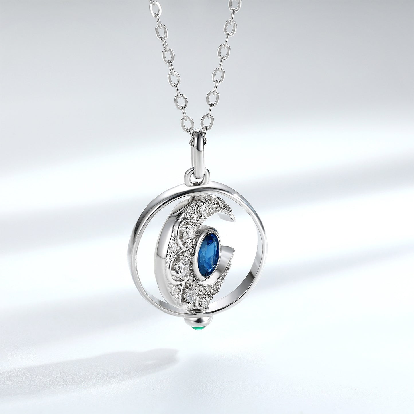 S925 sterling silver necklace & natural sapphire moon spinner necklace