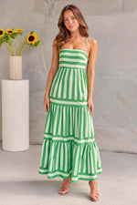 Summer Striped Printed Suspender Long Dress With Pockets Fashion Square Neck Backless Dresses For Beach Vacation Women Clothing kocsend.com
