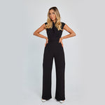 Fashion Elegant Long Sleeveless Jumpsuit Summer V-neck Casual Wide Leg Long Overalls Clothing For Women kocsend.com