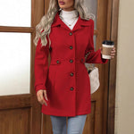 Elegant Single-breasted Woolen Coat Buttons Lapel Mid-length Jacket Temperament Commuter Outwear Clothing For Women kocsend.com