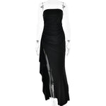 Women’s Strapless High Slit Maxi Evening Dress, Women’s Formal Strapless Maxi Evening Dress, Women’s Prom Strapless Maxi Evening Dress