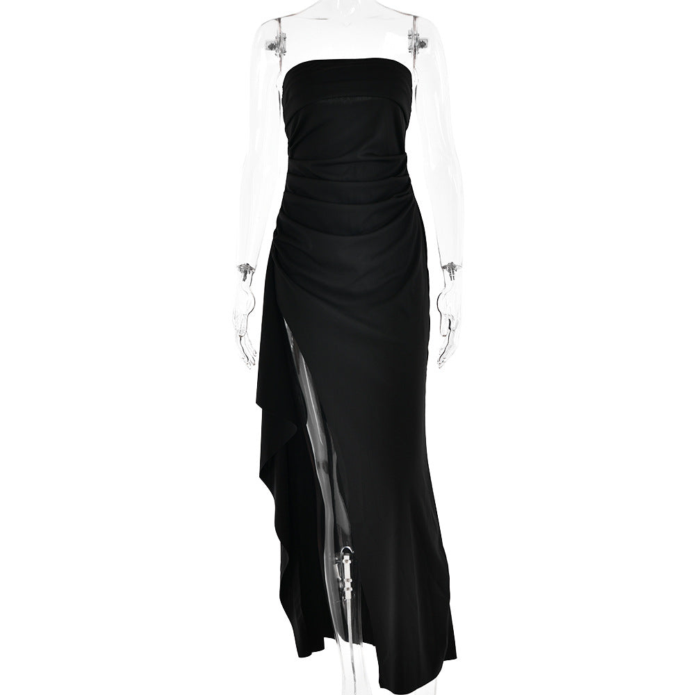 Women’s Strapless High Slit Maxi Evening Dress, Women’s Formal Strapless Maxi Evening Dress, Women’s Prom Strapless Maxi Evening Dress