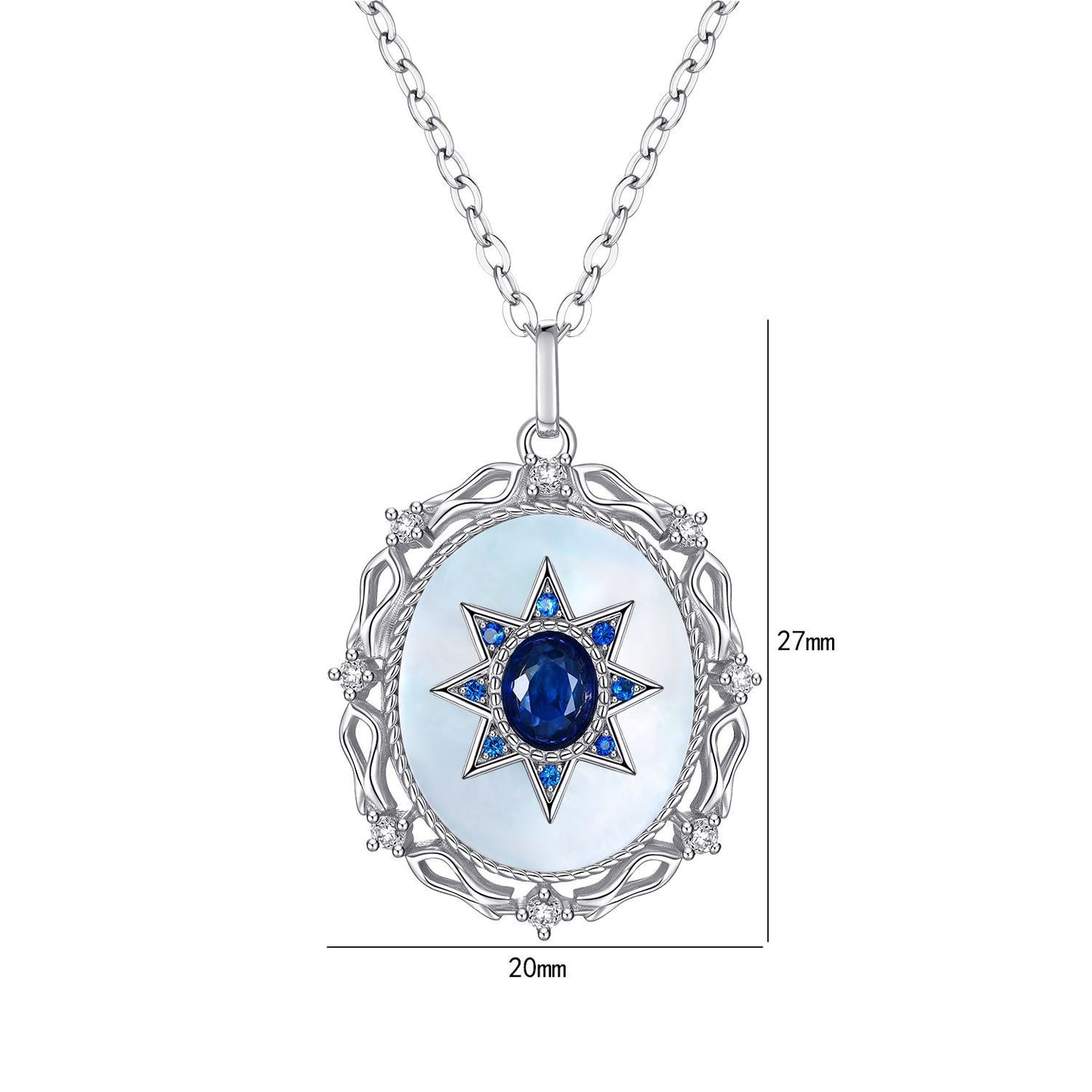 S925 sterling silver necklace featuring a natural sapphire North Star design