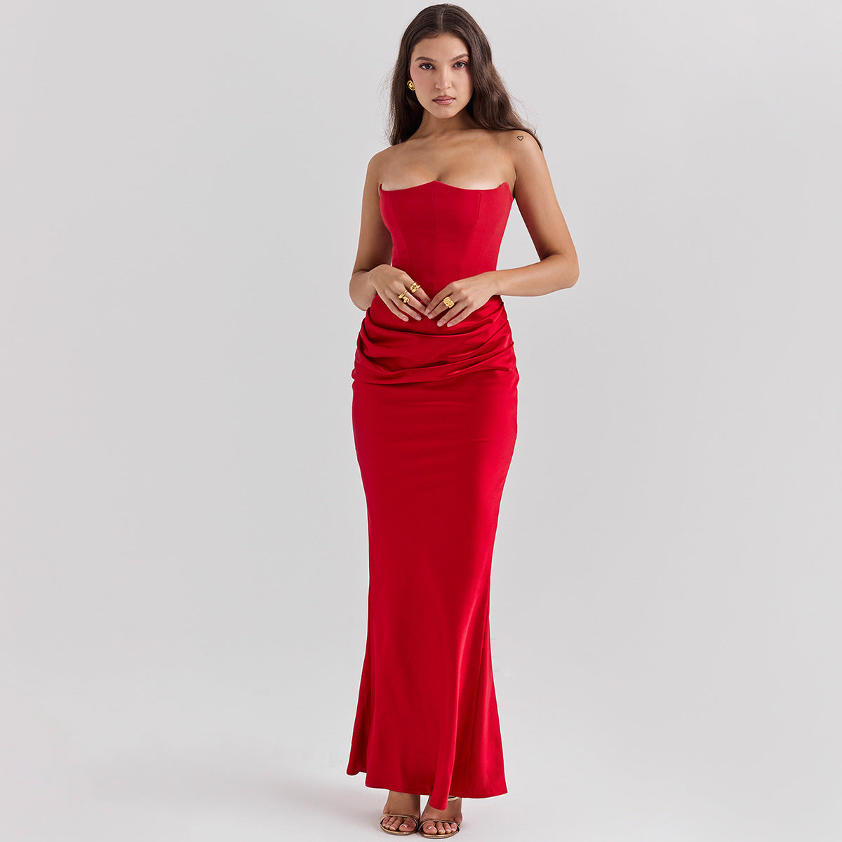 Women’s Strapless Satin Maxi Evening Dress, Women’s Slim Fit Satin Evening Dress, Women’s Satin Corset Strapless Evening Dress, Women’s Draped Waist Satin Maxi Evening Dress, Women’s High Waist Satin Maxi Evening Dress kocsend.com