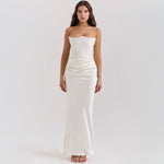 Women’s Strapless Satin Maxi Evening Dress, Women’s Slim Fit Satin Evening Dress, Women’s Satin Corset Strapless Evening Dress, Women’s Draped Waist Satin Maxi Evening Dress, Women’s High Waist Satin Maxi Evening Dress kocsend.com