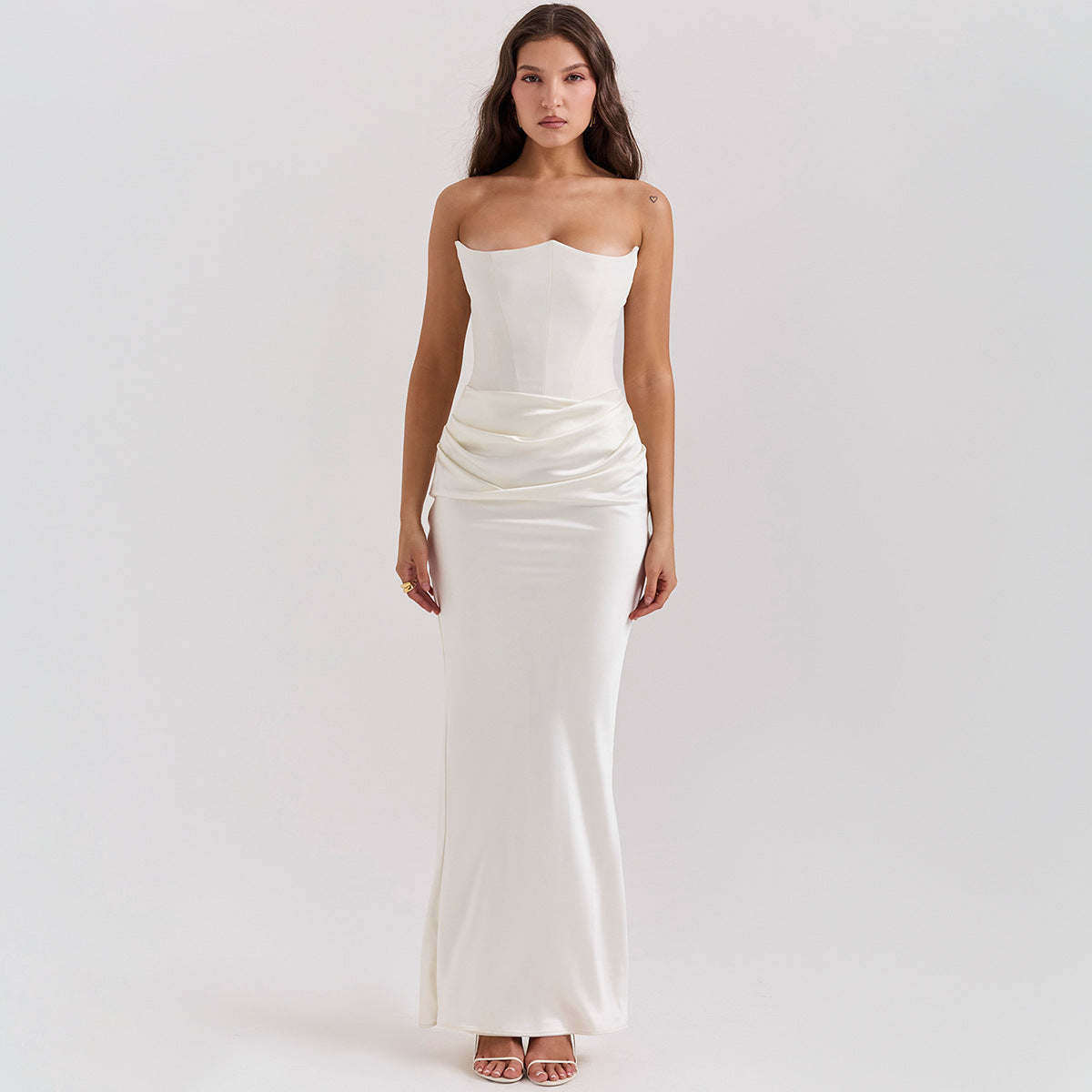 Women’s Strapless Satin Maxi Evening Dress, Women’s Slim Fit Satin Evening Dress, Women’s Satin Corset Strapless Evening Dress, Women’s Draped Waist Satin Maxi Evening Dress, Women’s High Waist Satin Maxi Evening Dress kocsend.com
