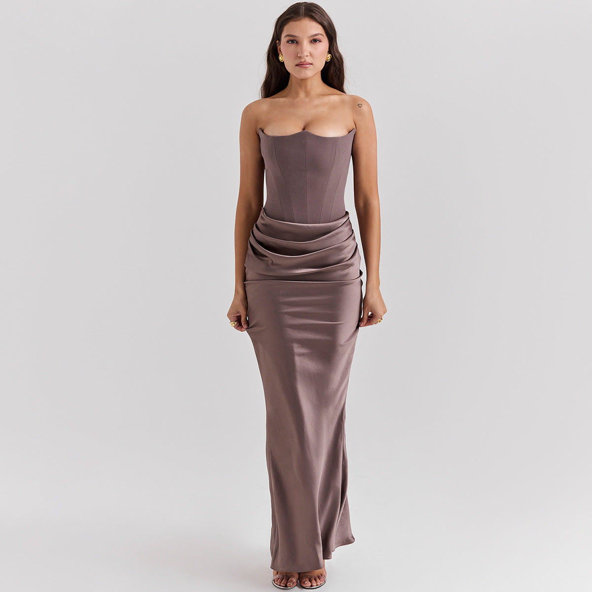 Women’s Strapless Satin Maxi Evening Dress, Women’s Slim Fit Satin Evening Dress, Women’s Satin Corset Strapless Evening Dress, Women’s Draped Waist Satin Maxi Evening Dress, Women’s High Waist Satin Maxi Evening Dress kocsend.com