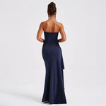 Women’s Strapless High Slit Maxi Evening Dress, Women’s Formal Strapless Maxi Evening Dress, Women’s Prom Strapless Maxi Evening Dress