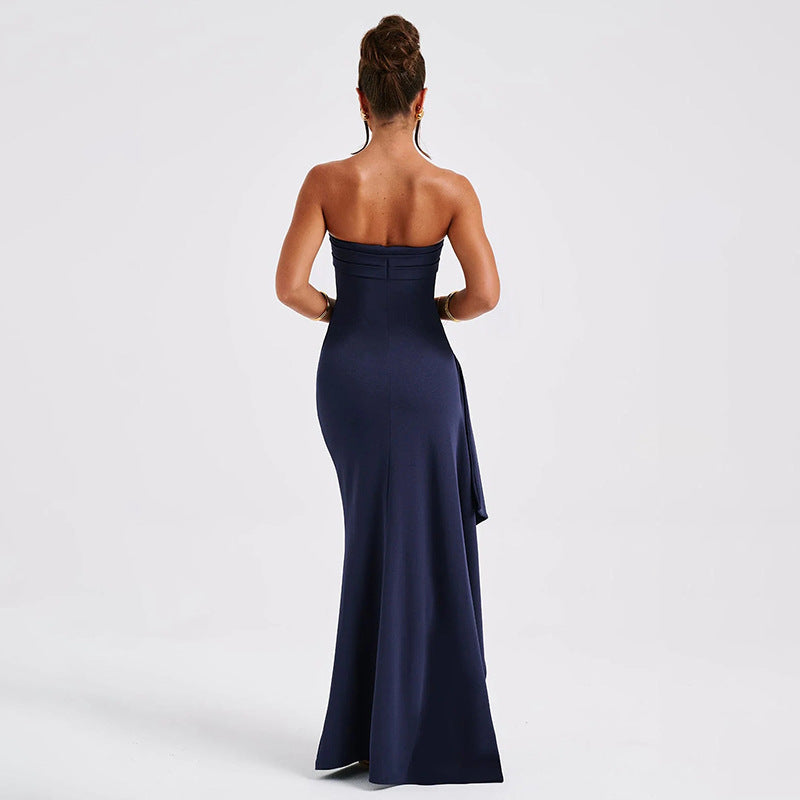 Women’s Strapless High Slit Maxi Evening Dress, Women’s Formal Strapless Maxi Evening Dress, Women’s Prom Strapless Maxi Evening Dress